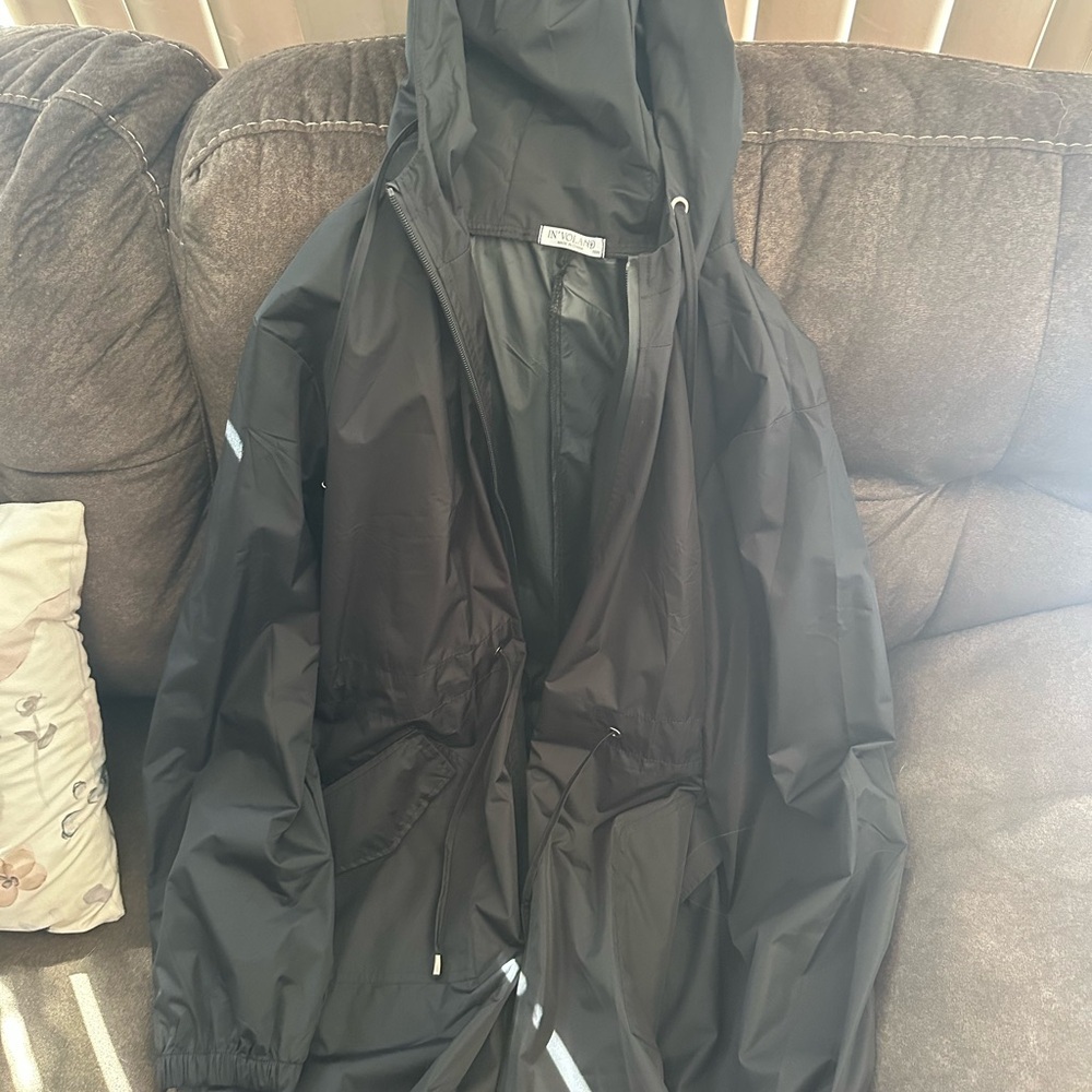 Women's Black Hooded Raincoat